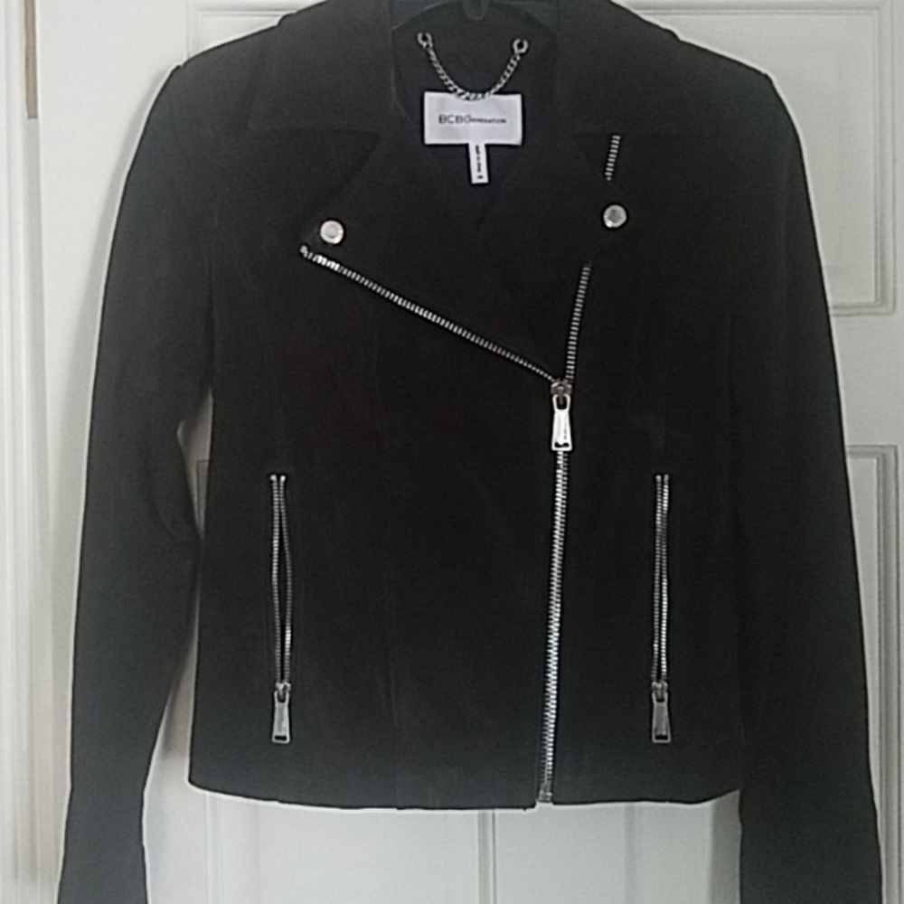 BCBG black suede moto jacket